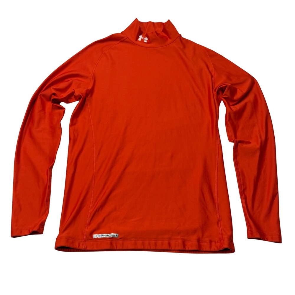 Under Armour ColdGear Compression Shirt Mens XL Mock Neck Orange Long Sleeve